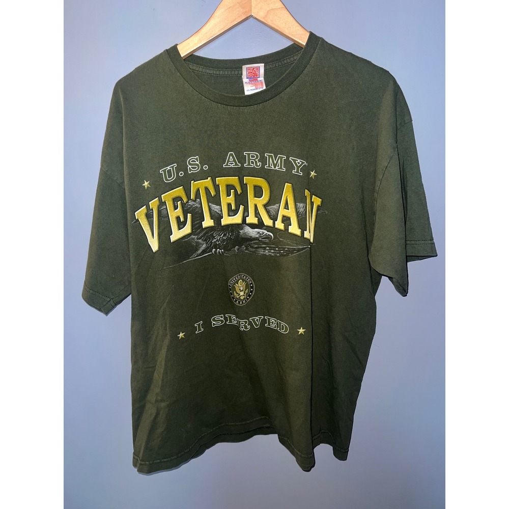 Bayside Mens US Army Veteran I Served Graphic T-Shirt Olive Green XL Made in USA